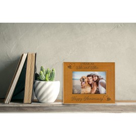 1 Year as Mr. and Mrs. - Our First (1st) Wedding Anniversary Picture Frame, Engraved Natural Wood Photo Frame Fits a 4x6 Horizontal Portrait, Tabletop or Hanging, Frame Gifts for Husband, Wife, Couple