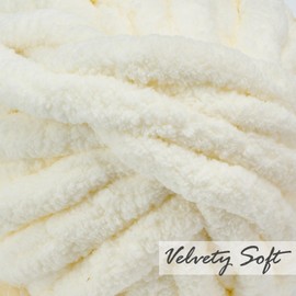 ERLYEEN Chenille Chunky Yarn Super Bulky Soft Thick Fluffy Jumbo Giant Washable Polyester Big Yarn DIY for Arm Knit Blanket Cushion Bed Sofa Home Decor,Milk White,0.55LB