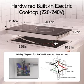 FIREGAS 12 Inch Built-in Electric Cooktop, 2 Burner 3000W, Hardwired