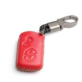 WFMJ Leather for Lexus RX350 ES350 IS250 GX460 LX570 Remote Smart 4 Buttons Key Case Holder Cover Fob Chain (Red)