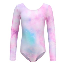 MISCO Girls long-sleeved stamping body-hugging one-piece dance dressLeotards 2-14Years (Phantoms, 7-8 Years(140CM))