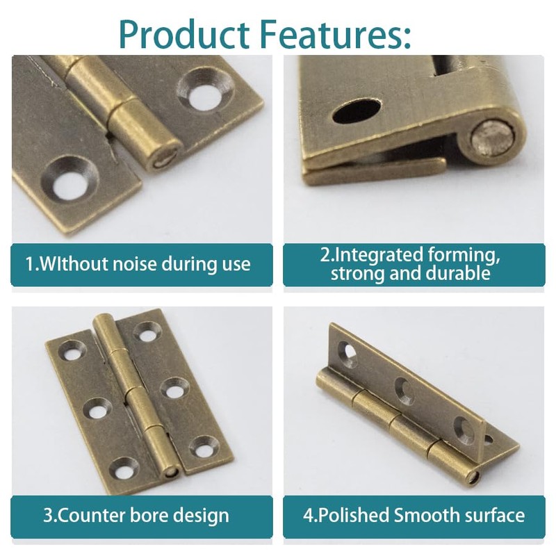 bociloy 6Pcs 1.5 Inch Butt Hinge, Mini Cabinet Hinges, Rectangle