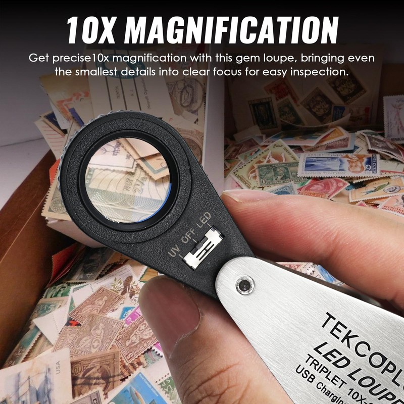 10x Jewelers Loupe Magnifier with UV & LED Lights, 22mm