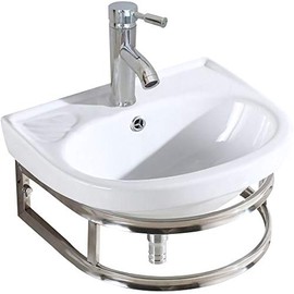 Kelendle 16" Small Ceramic Sink with Faucet and Bracket Wall Mount Basin Sink Small Cloakroom Basin Wall Corner Bathroom Vessel Sink Countertop