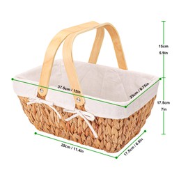 Geytetqi Wicker Picnic Basket with Handle and White Liner, Water Hyacinth Picnic Basket for Decor with Lining, Hand-Woven Picnic Basket for Couples, Outdoor Camping and Picnic