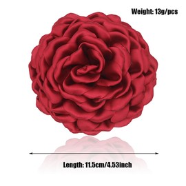 Dainty Silk Satin Rose Flower Extra Large Big Brooches Lapel Pins Delicate Elegant Fabric Flowers Oversized Brooch Pin for Women Wedding Party Banquet Dress Suit Clothes Accessories Jewelry Gifts 110mm (claret)