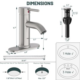 Greenspring Brushed Nickel Bathroom Faucet, Bathroom Sink Faucet, Single Handle One Hole Modern Vanity Sink Faucet Brass Commercial Lavatory Basin Bath Tap with Pop Up Drain and Cover Plate