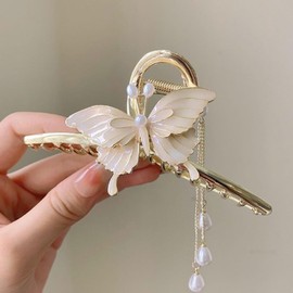 HAPVITAL 髪留め バンスクリップ ヘアクリップ オフィス シンプル ヘアアクセサリーおしゃれ 贈り物 レディース用 韓国風 長さ約11.5cm 髪飾り クリップ 大きめ オフィス 1個 (白い蝶)