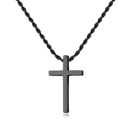 LUXEJEW Black Cross Necklace for Men, Stainless Steel Black Cross Chain Pendant Necklace for Men Women Mens Cross Necklaces Cross Chain Necklace for Men Jewelry Gift Rope Link Chain 16 Inches