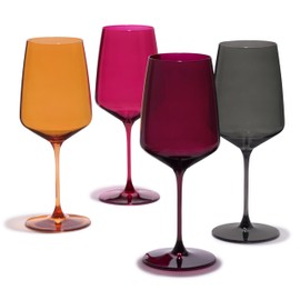 Viski Reserve Nouveau Seaside Collection Multi Crystal Colorful Glassware-22oz Long Stem Wine Glasses Set of 4, Sunset