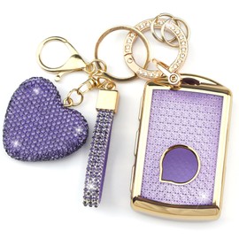 YIKECASE Key Fob Cover with Diamond Keychain Compatible with Volvo Car Key Holder Compatible with XC90, XC60, XC40, S60, S90, V60, V90, Polestar 1, Polestar 2 Key Protector for Women, (Purple-Heart)