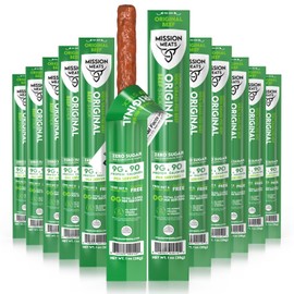 Mission Meats Beef Sticks – 100% Grass Fed Beef, Zero Sugar, Healthy Snacks, Individually Wrapped, Gluten Free, Non-GMO, Original 1oz (Pack of 12)