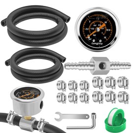 Langina Fuel Pressure Gauge Kit, 0-15psi Glycerin Filled Fuel Pressure Gauge,1/8" NPT Back Mount Fuel Pressure Regulator with 5/16" and 3/8" Fuel Line Hose, 5/16" to 3/8" Barbed Hose Fitting(304SS)