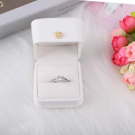 iSuperb 2 Pcs White Ring Box Couple Proposal PU Leather Ring Boxes Engagement Jewelry Gift Box Jewelry Display Case for Wedding Christmas Anniversary (White ring box)