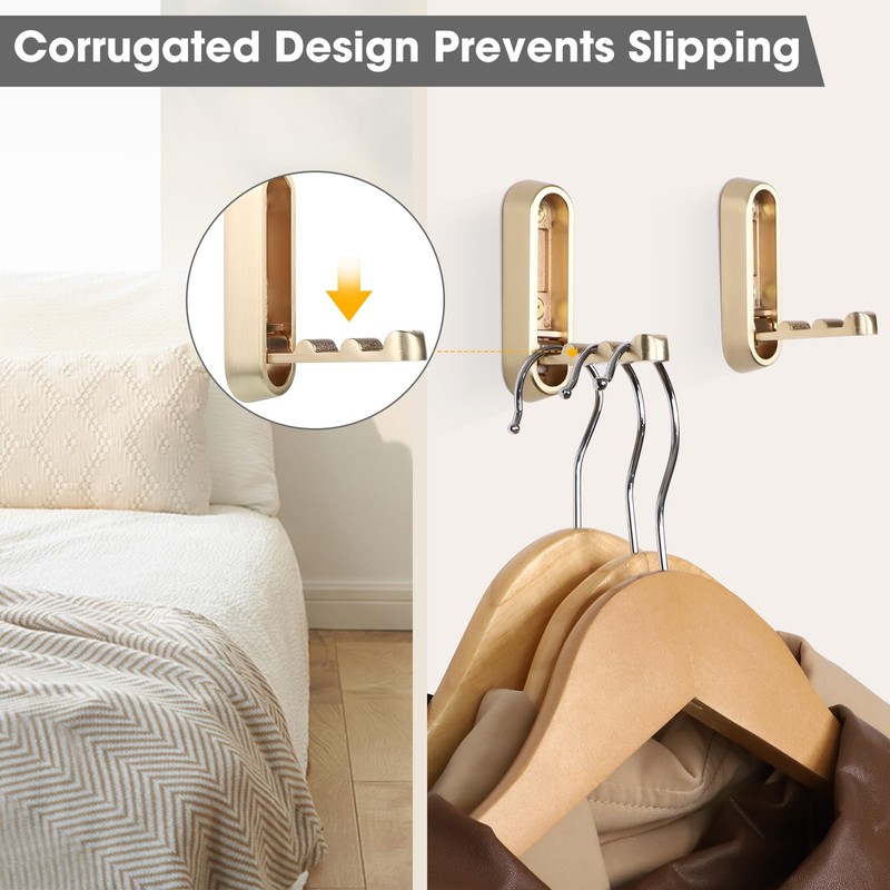 Dntorx Folding Wall Hooks, 4 Pcs Foldable Gold Coat Hooks