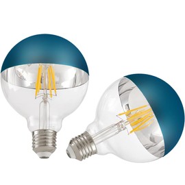 KarlunKoy Large Half Chrome Light Bulb,Dimmable 8W (80W Eqv.) LED Edison Bulbs,Anti-Glare G95 Globe Shape Decorative LED Decorative Bulb,Half Blue Dipped Reflected Soft White E26 Base, Pack of 2