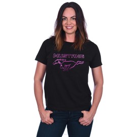 JH DESIGN GROUP Women's Ford Mustang Classic Emblem T-Shirt in 5 Colors (US, Alpha, X-Large, Regular, Regular, Pink Foil)