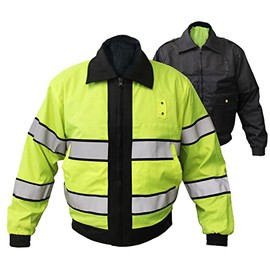 RYNO GEAR HIGH VISIBILITY LIME GREEN & BLACK LIGHT-WEIGHT POLYESTER INNER & OUTER SHELL WATER RESISTANT REVERSIBLE JACKET FOR MEN (LARGE)