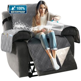 H.VERSAILTEX 100% Waterproof Recliner Cover 1-Piece Reversible Lazy Boy Recliner Chair Covers Furniture Protector with Elastic Straps for Pets Kids Sitting Width Up to 23" (Recliner, Grey/Beige)