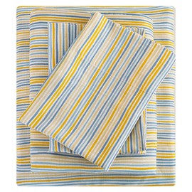 Mooreeke Striped Full Bed Sheets, Deep Pocket 4 Piece Full Sheet Set, Soft Microfiber Blue Yellow Pinstripe Bedding Sheets & Pillowcases