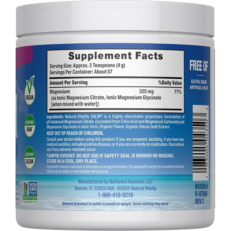 NATURAL VITALITY Mezcla de bebida de magnesio calmante y limón
