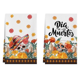 XCHI Day of The Dead Sugar Skull Juego de 2 toallas para platos para