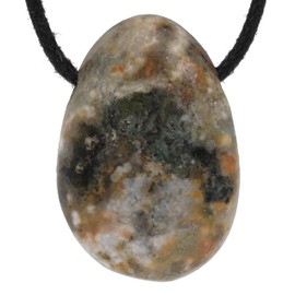Lebensquelle Plus Ocean Jasper Drop Pendant | Drilled Tumbled Stone Pendant with Cotton Cord | High-Quality Gemstone Pendant, Semi Precious Stone, Ocean Jasper