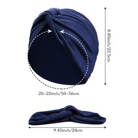 PHOGARY 4 Pieces Turban for Women, Knotted Turban Scarf Pleated Headgear Women's Headscarf Women's Summer Turban Hat Women's Chemo Headwear Hat for Hair Loss Chemo Cotton Hat, 4 Colours, Grey + Navy +