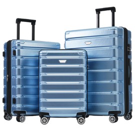 Merax Hardshell 3 Piece Luggage Set with Spinner Wheels, Light Blue, 20/24/28 Inch