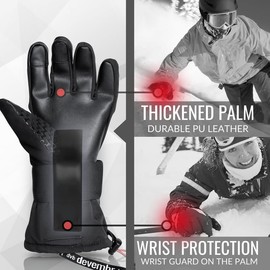 devembr Snowboarding Gloves with Wrist Guards, Ski Gloves Touchscreen, Black, S