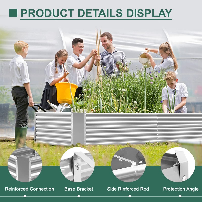 Land Guard 8×4×2 ft Galvanized Raised Garden Bed Kit, Galvanized