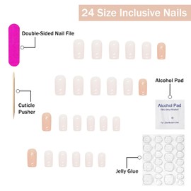 Press on Nails Medium Square SWEKKE White Fake Nails Full Cover False Nails with Designs Gold Glitter Glossy Glue on Nails Acrylic Press on Nails Artificial Nails for Women Girls 24Pcs