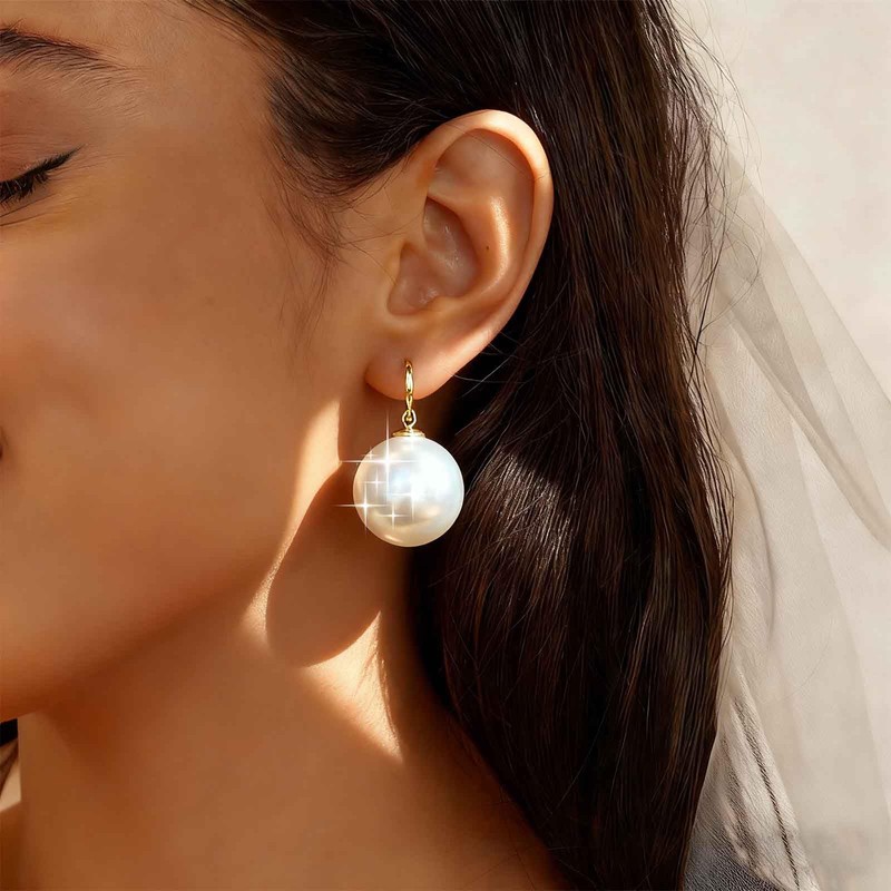Jugielu Boho Large Round Pearl Earrings Big Pearls Drop Earring