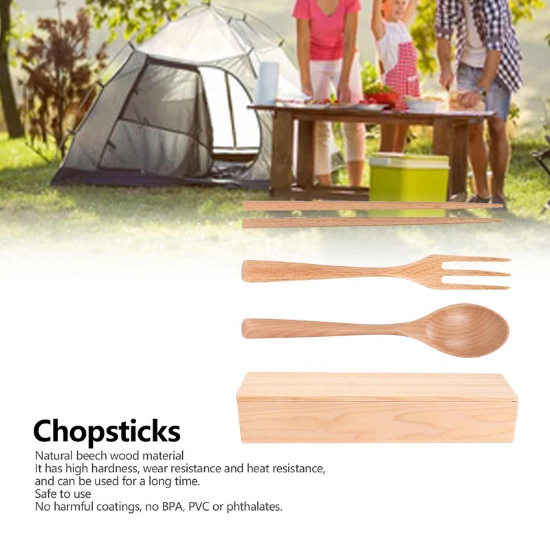 4Pcs/Set Chopsticks and Spoon Set Portable Wooden Tableware with Box
