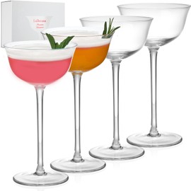 LaDovana Hand Blown Crystal Nick & Nora Cocktail Glasses | 5.5oz | Set of 4 Elegant Stemware for Martini, Manhattan, Cosmopolitan & Classic Cocktails | Crystal Glass with Gift Box