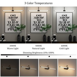 Coinmit Picture Light 5000mAh Battery Operated 24" Wireless Battery Powered Art Light for Wall Remote Control 3 Colors Dimmable for Gallery