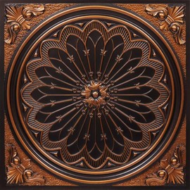 From Plain To Beautiful In Hours 238 Rose Window PVC 2' x 2' Lay-in or Glue-up Ceiling Tile (Covers / 40 sq.ft), Antique Copper, 10 Piece