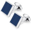 HONEY BEAR Blue Enamel Cufflinks For Mens - Square Stainless