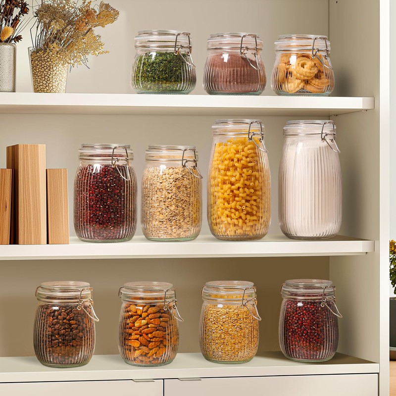 ComSaf Airtight Glass jar with lid 37oz Set of 3,