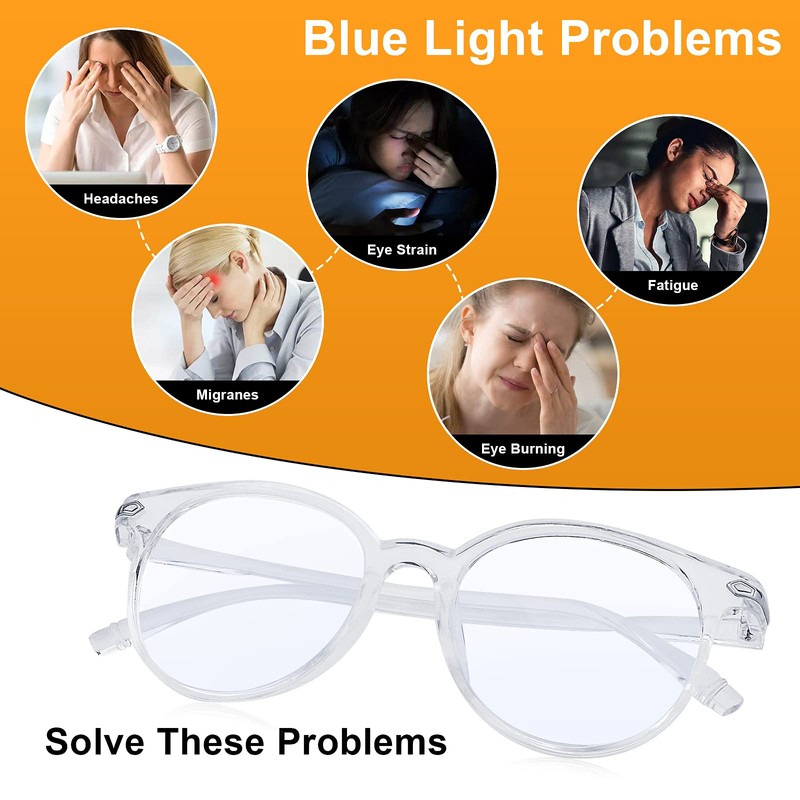 Craebuer Clear Glasses for Women Men, Retro Round Blue light
