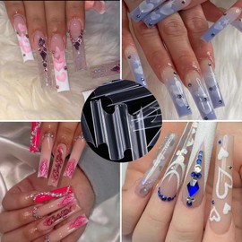 240 Clear Nail Tips, Extra Long Square Shape - Dimension Full Cover, Perfect for Women's Nails, Straight False Nail Tips for Nail Art and DIY French Designs