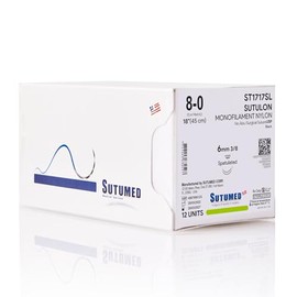 Sutumed SUTULON Non-Absorbable Black Nylon Ophthalmic Surgical Suture USP Size 8-0, (STG140-8) 3/8 6mm Spatulated Double Needle, 18 Inches (45 cm), 12 Count