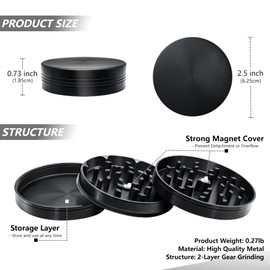 (Black) 2.5 inch Grinder, Portable, Suitable for Kitchen Use