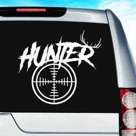 Hunter with Deer Antlers and Gun Scope Vinyl Decal Sticker Bumper Cling for Car Truck Window Laptop Wall Cooler Tumbler | Die-Cut/No Background | Multi Sizes/Colors, 8-Inch, Orange