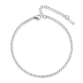 ALEXCRAFT Ankle Bracelets for Women Silver Anklet Stainless Steel Silver Large Size Chain Bracelet for Women Foot Chain Summer Titanium Bracelet 3mm 21cm