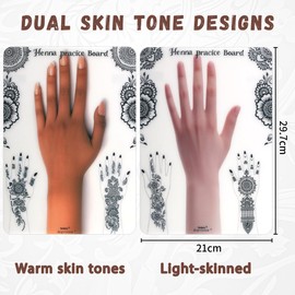Reusable Henna Tattoo Practice Boards 2 Pack Henna Hand Practice Templates for Homemade Henna, Mehendi Heena Beginner, Aritist for Mehendi Art, 2 skin tones