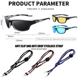 TYXHXTF 3Pcs Polarised Sunglasses for Men, Classic Vintage Sun Glasses, Polarized Sports Sunglasses, Wrap Around with Glasses Rope Strap, Protection for Driving Fishing Cycling Outdoor