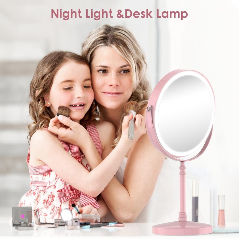 Makeup Mirror, Rechargeable Vanity Mirror with 3 Lights, 1X/10X