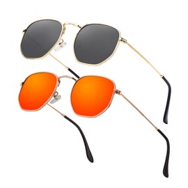 Htms Small Metal Polygon Polarized Sunglasses for Women Men Vintage Hexagonal Ultra Lightweight Sunglasses