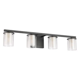 4-Light Bathroom Vanity Light Fixtures,Farmhouse Sconces Wall Mount Lighting Fixtures in Bathroom with Glass Shades, Modern Vintage Bath Wall Lights for MirrorBlack Finshing 25.79 inch, (G9 Socket)